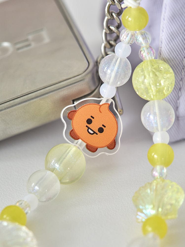 BT21 SHOOKY BABY PEARL BEADED KEYRING, porte-clés SHOOKY perles, sur smartphone en contexte K-pop LINE FRIENDS.