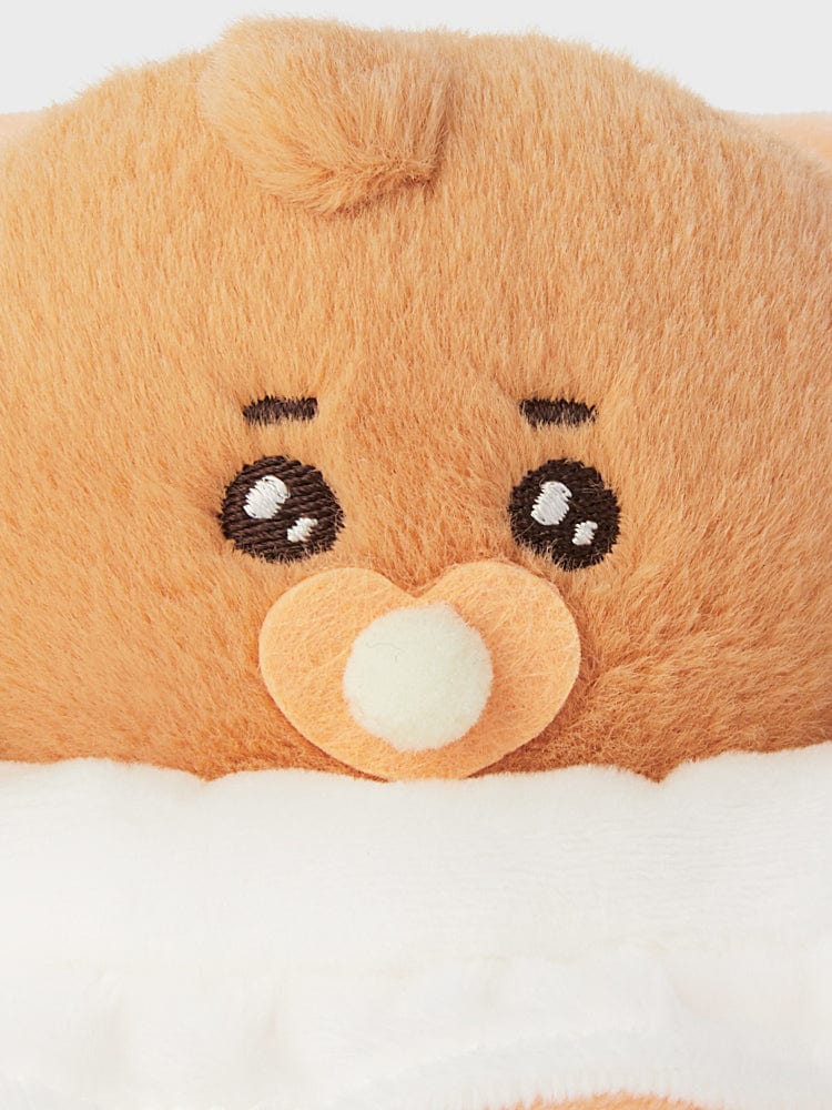 BT21 SHOOKY NEWBORN BABY PLUSH, peluche officielle LINE représentant Shooky, visage mignon sur fond clair, décor chambre