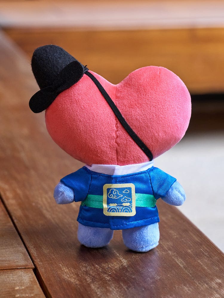 BT21 TATA BABY PLUSH DOLL K-EDITION 2, peluche officielle sur table en bois, personnage V de BTS, fond flou
