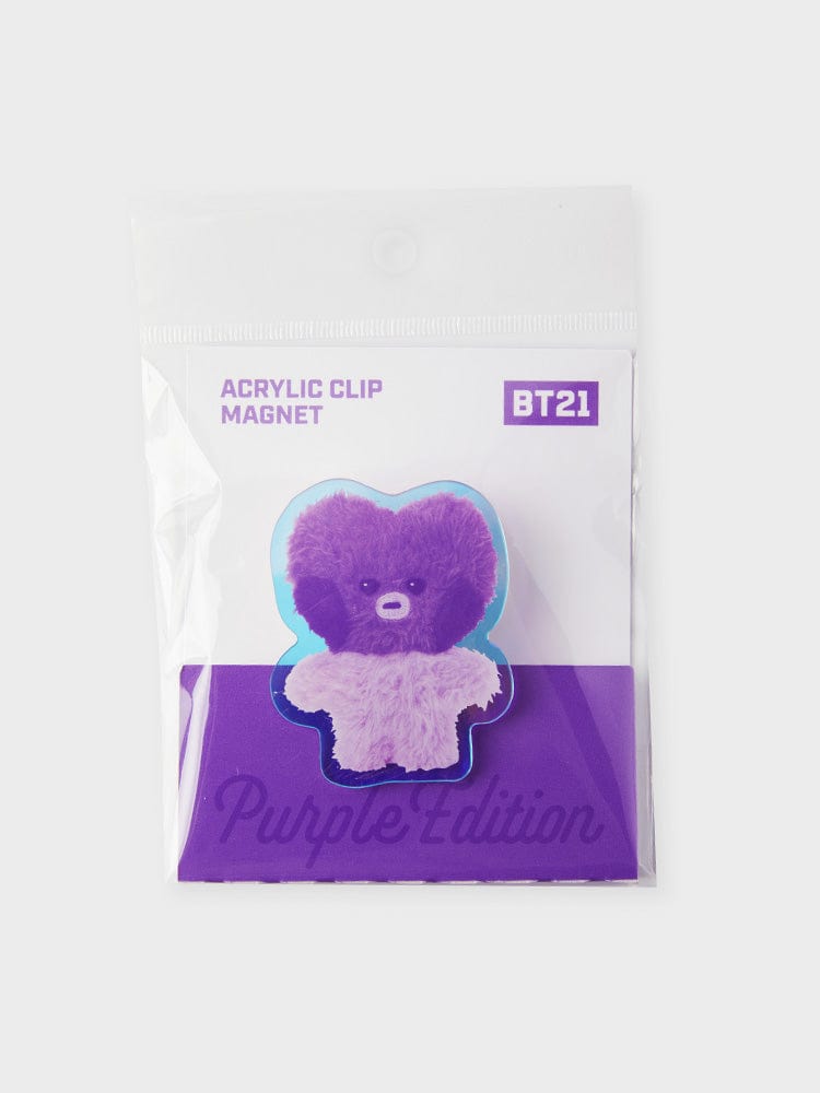 BT21 TATA minini ACRYLIC MAGNETIC CLIP PURPLE OF WISH EDITION : pince aimantée acrylique violette, packaging officiel BT21