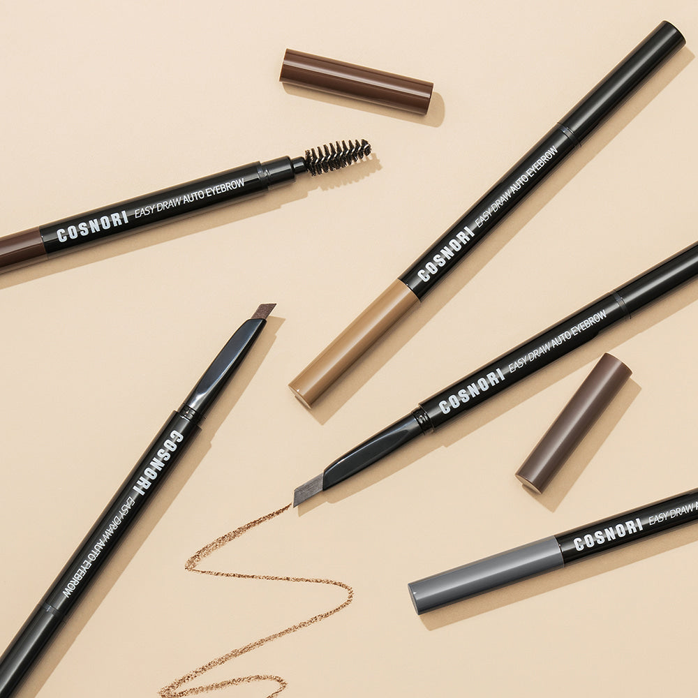 Stylo COSNORI Easy Draw Auto Eyebrow en différentes couleurs, idéal pour des sourcils parfaitement dessinés.