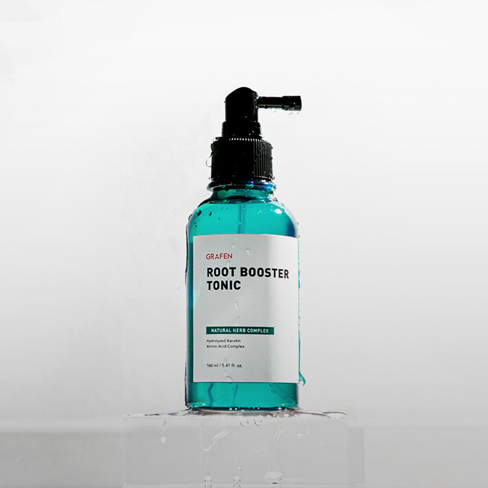 GRAFEN Root Booster Tonic 160ml, flacon spray bleu sur fond blanc, présentation produit cosmétique