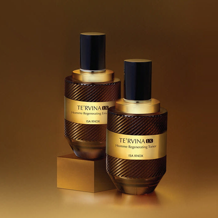ISAKNOX Terbina LX Homme 2 Pieces : flacons homme sur fond brun, marque ISAKNOX, packaging luxe