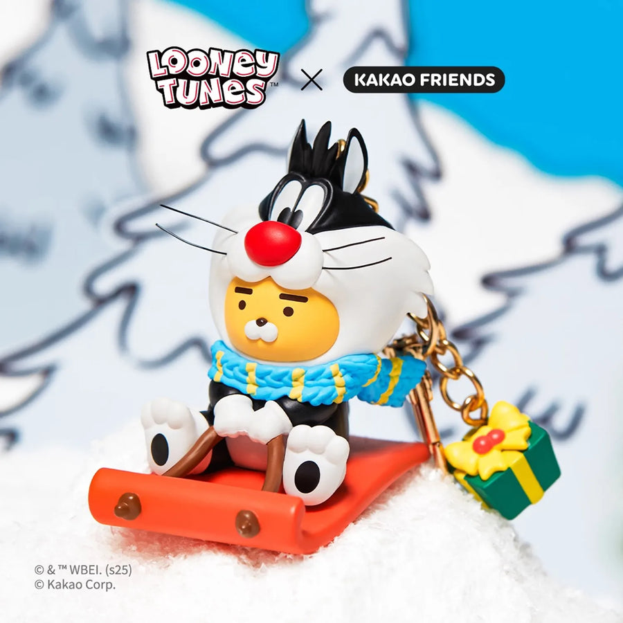 KAKAO FRIENDS Looney Tunes X Friends Sleigh Sylvester Figure Keychain Little Ryan