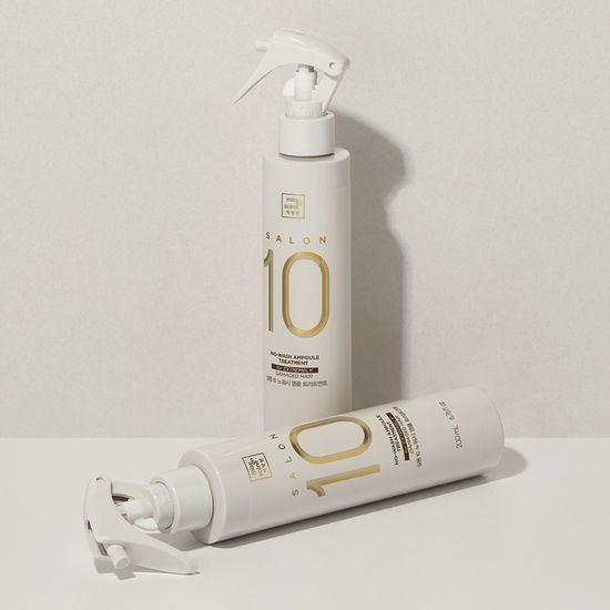 MISE EN SCENE Salon 10 No-Wash Extreme Damage Ampoule Treatment 200ml, flacon blanc avec pompe, fond clair (marque visible).