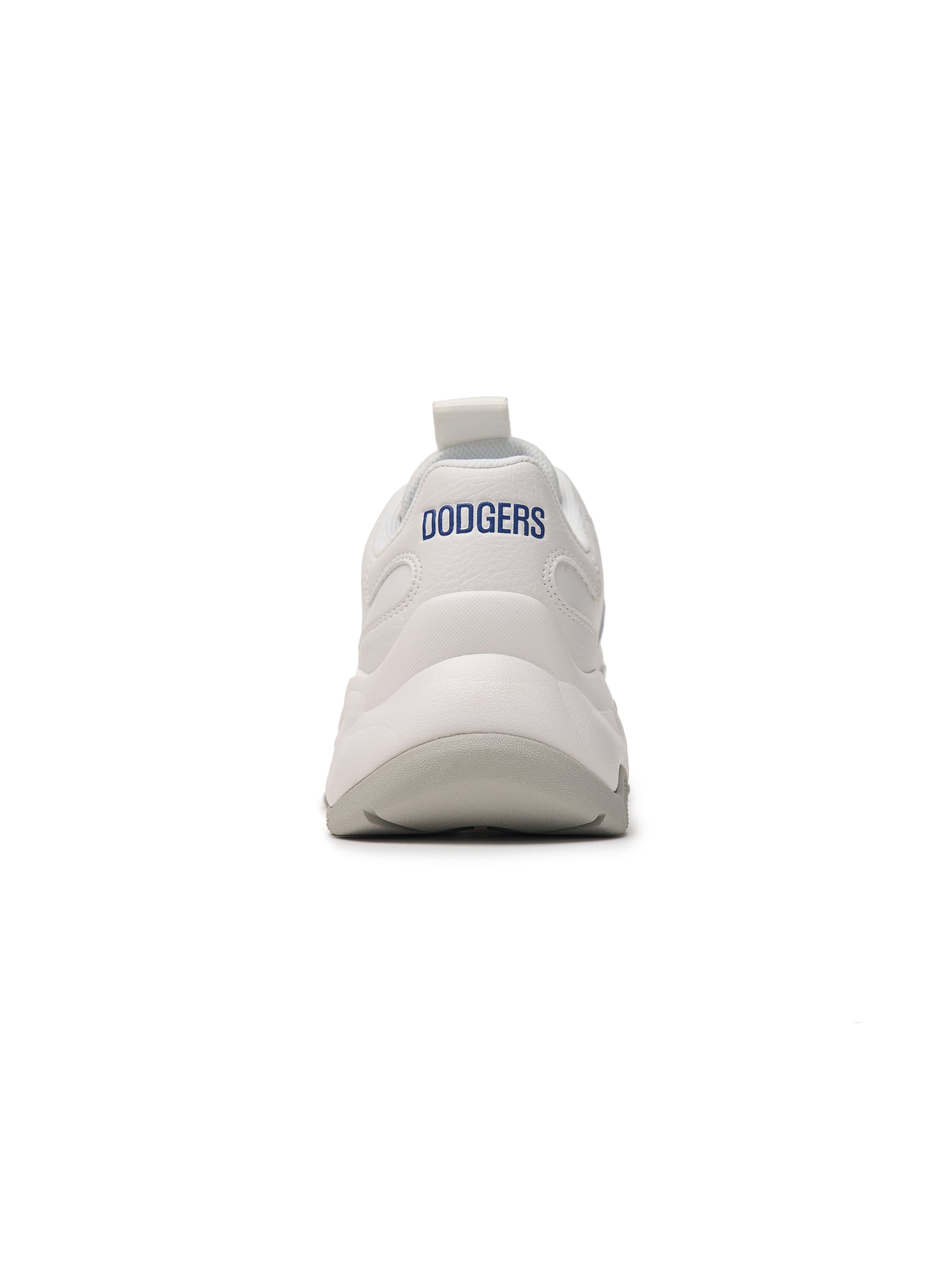 MLB Big Ball Chunky A LA Dodgers WHITE, sneakers blanc avec logo Dodgers, vue arrière sur fond clair.