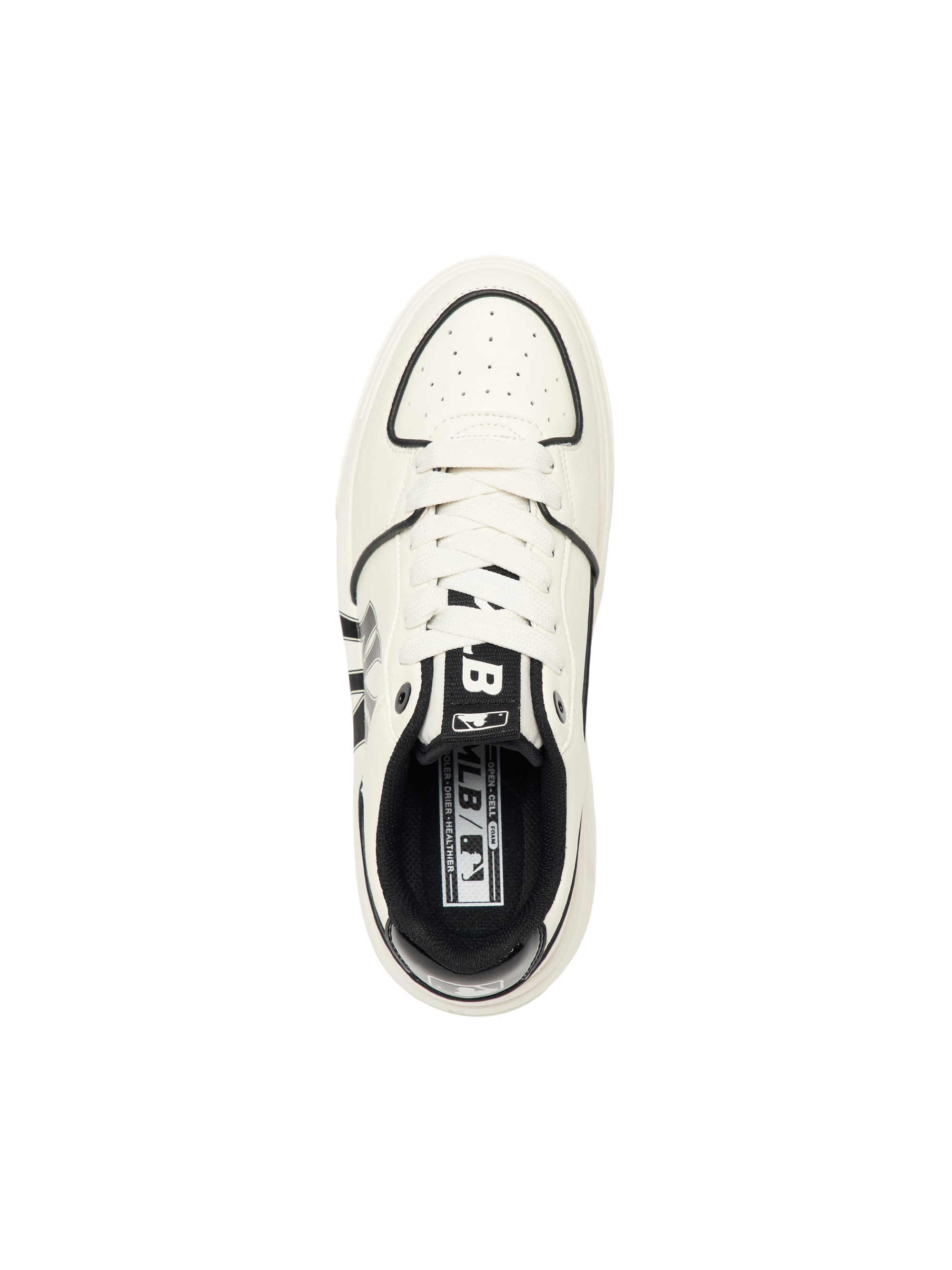 MLB Chunky Liner New York Yankees WHITE, chaussures blanches brandées Yankees, vue de dessus, sur fond blanc.