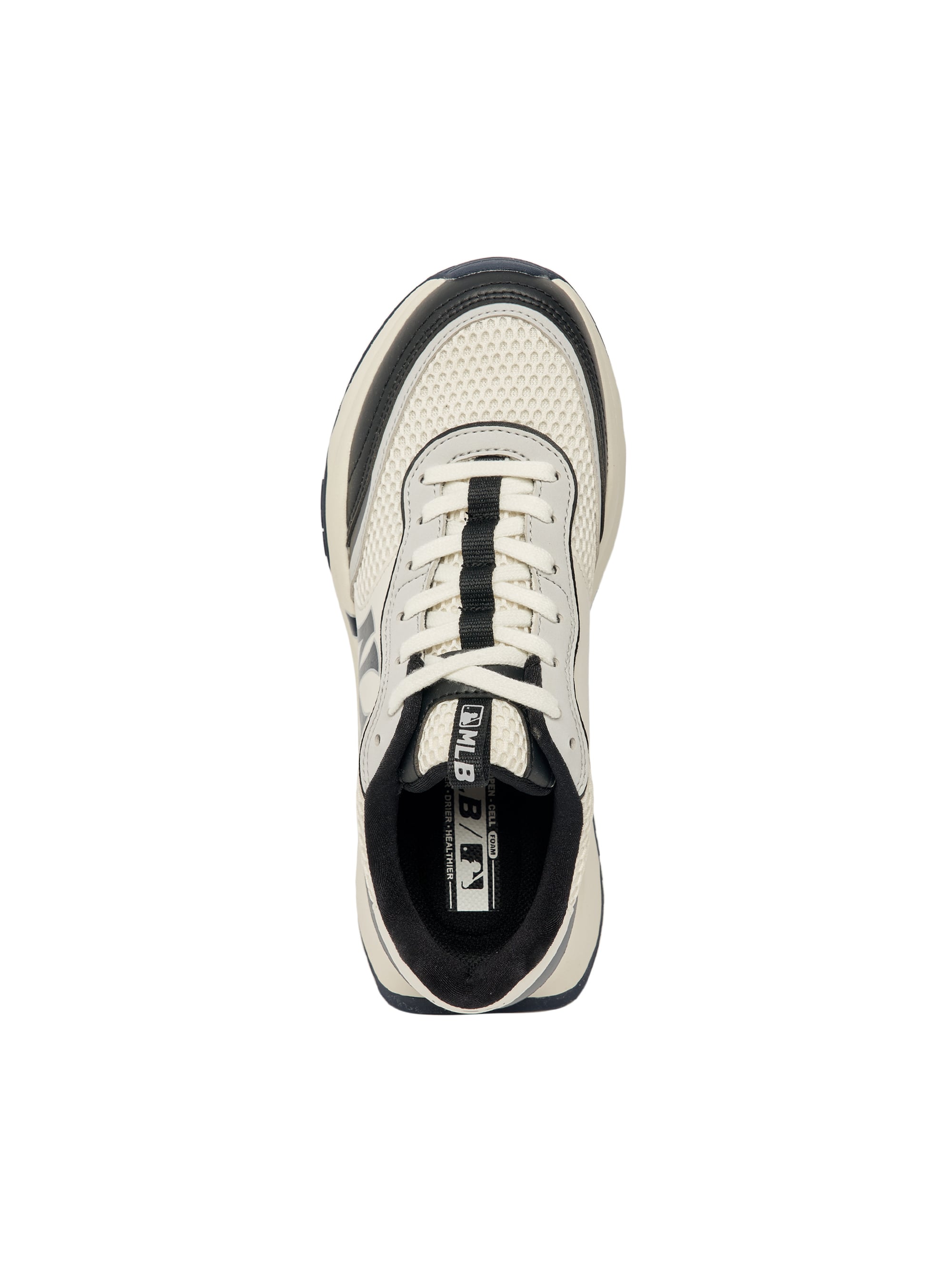 MLB Chunky Runner New York Yankees BLACK, chaussures épaisses noir/blanc avec logo Yankees, vue de dessus sur fond blanc.