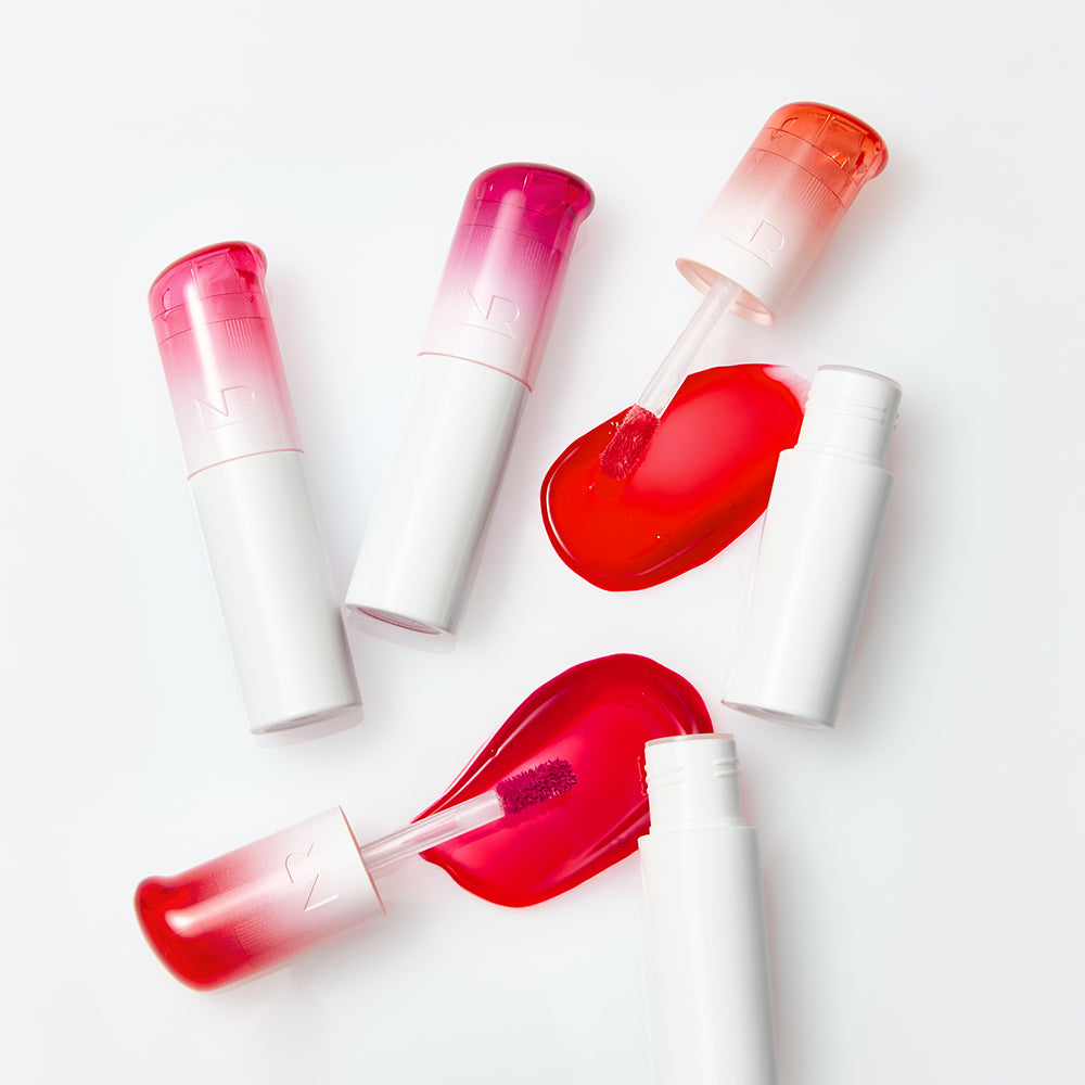 NATURE REPUBLIC Water Melting Adhesive Fixing Tint, tubes rouges et roses sur fond blanc, produits de marque