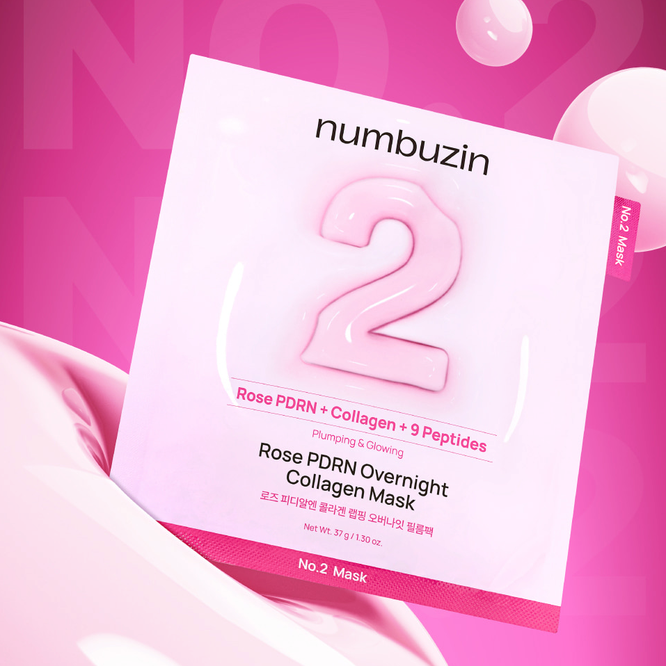 NUMBUZIN No. 2 Rose PDRN Collagen Wrapping Overnight Film Pack (4 sheets) avec marque numbuzi n, film rose nocturne