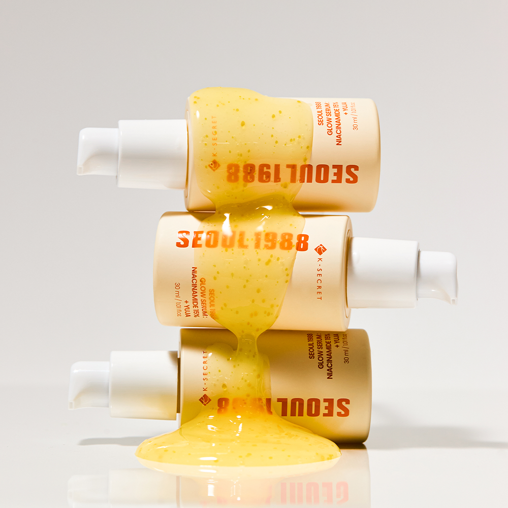 SEOUL 1988 Niacin Yuja Serum 30ml de la marque Seoul 1988, flacons sur fond blanc, gel jaune texturé