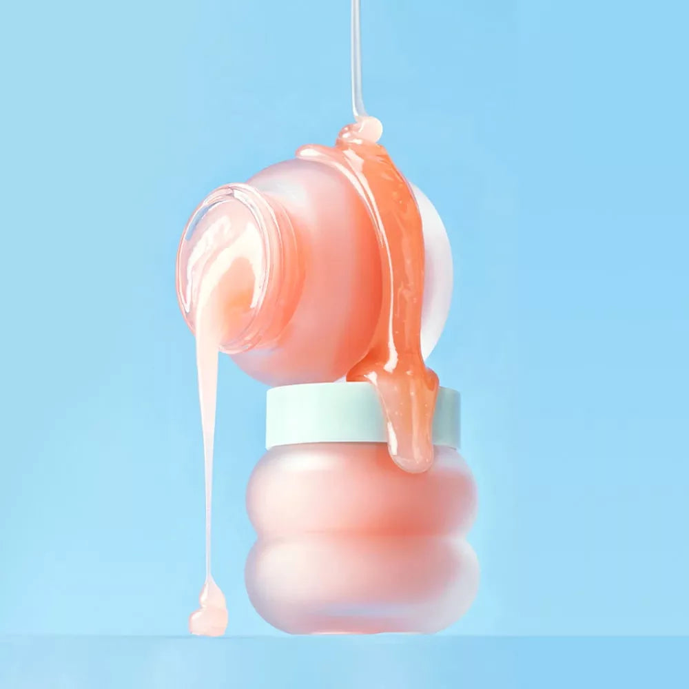 TOCOBO Vita Glazed Lip Mask 20ml, pot de gloss rosé sur fond bleu, texture brillante, contexte beauté