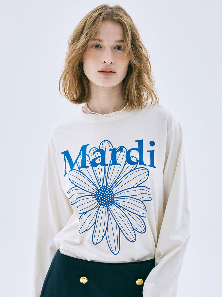 TSHIRT LONG SLEEVE FLOWERMARDI_CREAM BLUE