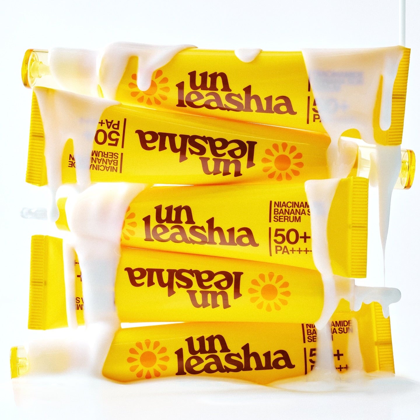 UNLEASHIA Niacinamide Banana Sun Serum 40ml, sérum solaire à la banane, tubes empilés, protection SPF50 PA+++, soin de la peau efficace.