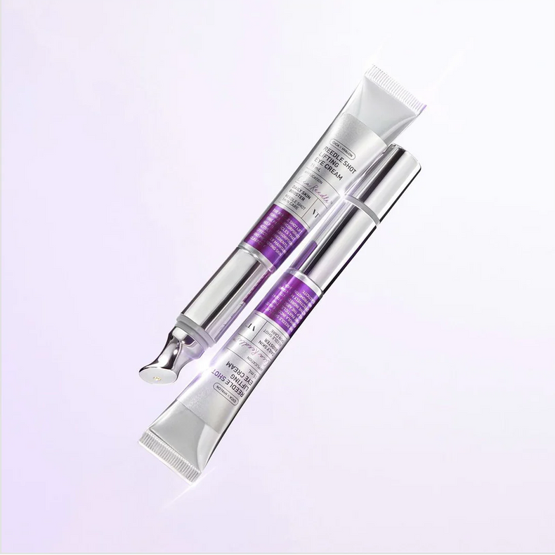 Décris l'image en français en mentionnant le produit, la marque et le contexte visuel. VT COSMETICS Riddle Shot Lifting Vibration Eye Cream 15ml