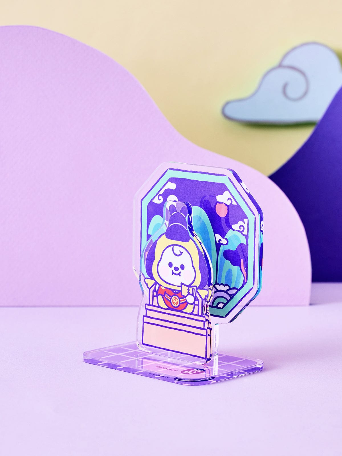 BT21 CHIMMY BABY ACRYLIC STAND K-EDITION ver.2 : support acrylique officiel LINE FRIENDS sur bureau, design CHIMMY violet