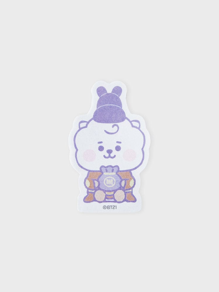BT21 RJ BABY MEMO NOTEPADS K-EDITION ver.2, mémo de papeterie officiel LINE FRIENDS, figurine alpaga RJ sur fond clair.