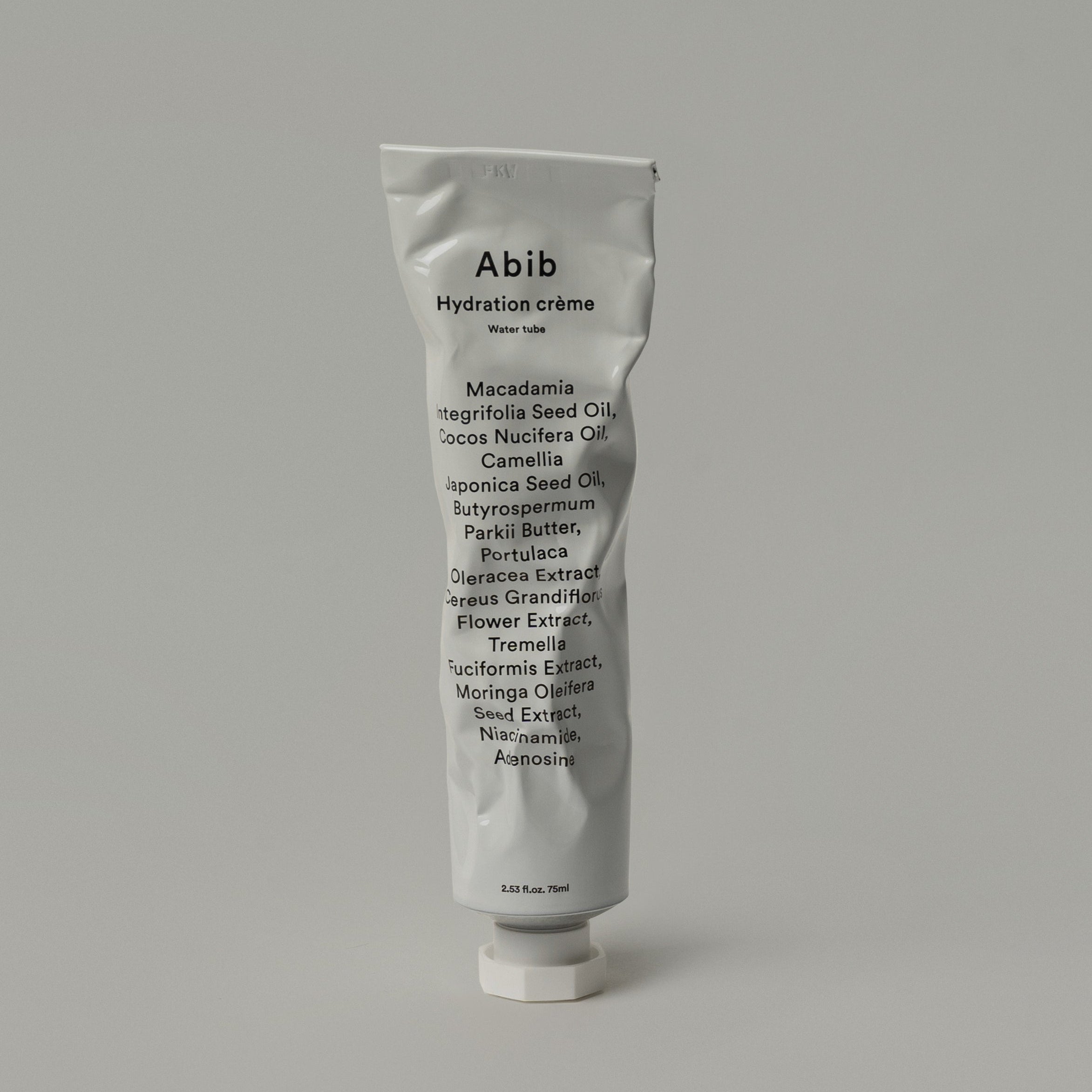 ABIB Hydration Crème Water Tube 75ml, crème hydratante ABIB sur fond clair, tube photo produit.
