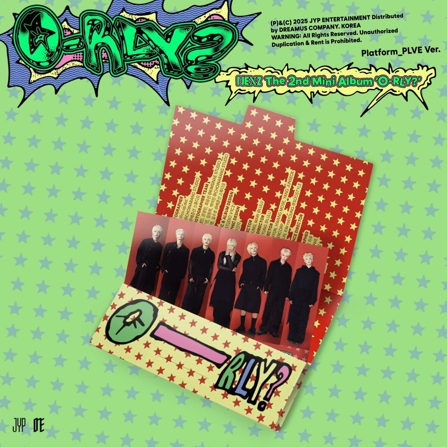 NEXZ - [O-RLY?] - Album Kpop, jaquette NEXZ PLVE Ver sur fond étoilé, visuel graff et photo groupe