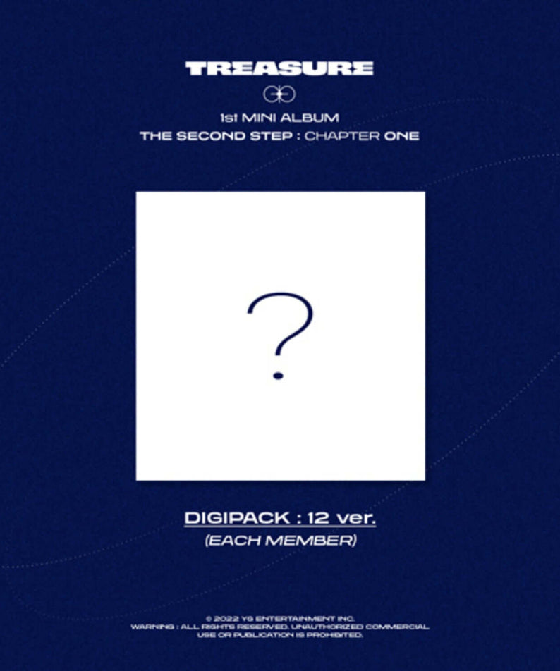TREASURE - 1st MINI ALBUM [THE SECOND STEP : CHAPTER ONE] (DIGIPACK ver.) - album Kpop, digipack bleu avec logo et “?”