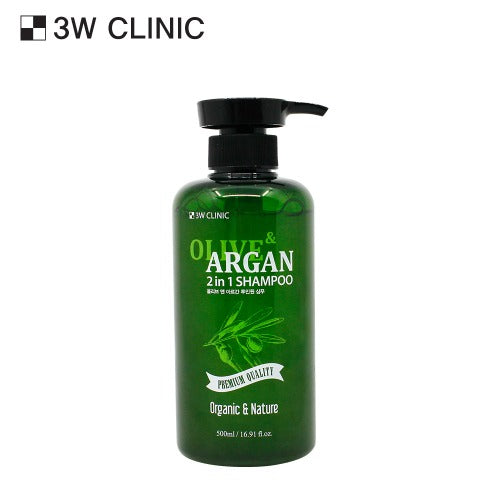 3W CLINIC Olive & Argan 2 in 1 Shampoo 500ml disponible sur Ma petite Coree, ton Eshop 100% K-beauty en direct de Seoul