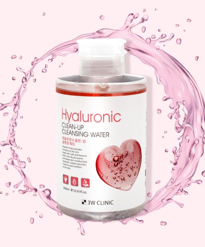3W CLINIC Hyaluronic Clean Up Cleansing Water 500ml - eau démaquillante avec acide hyaluronique pour une peau hydratée
