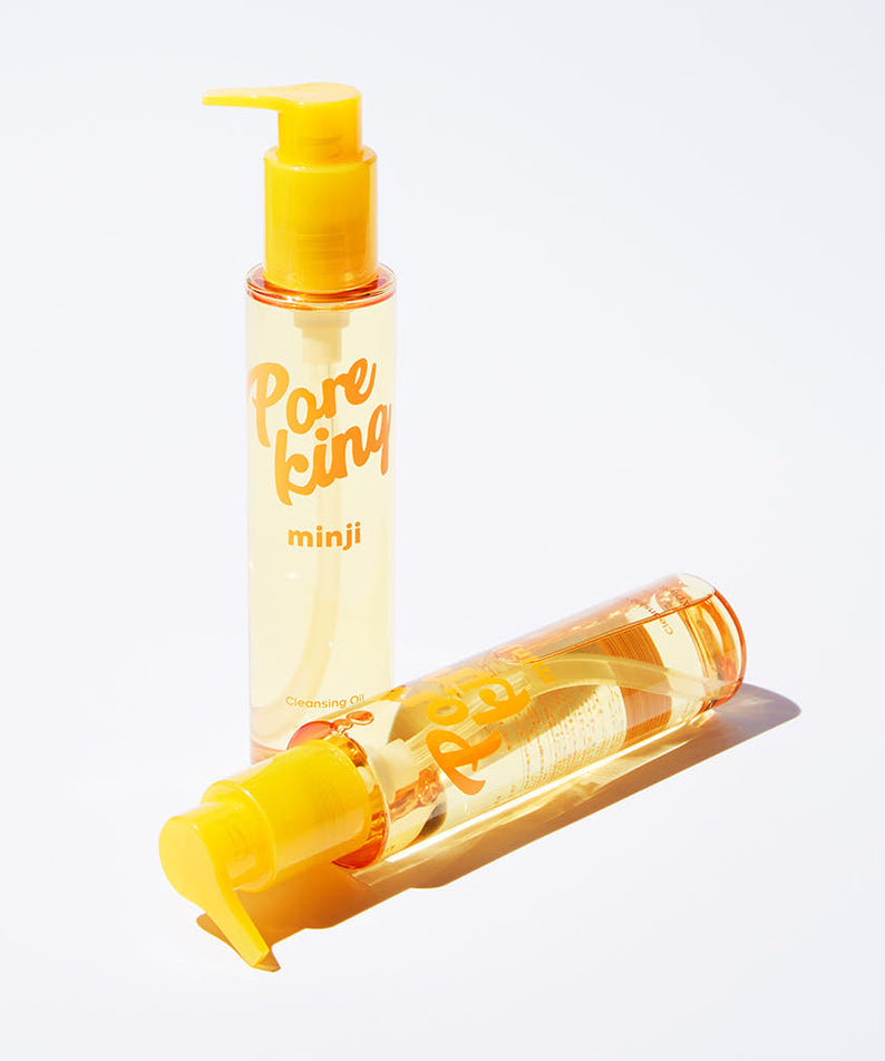 A'PIEU Pore King Minji Cleansing Oil 150ml, flacon jaune pompe sur fond clair, produit beauté anti-pores.