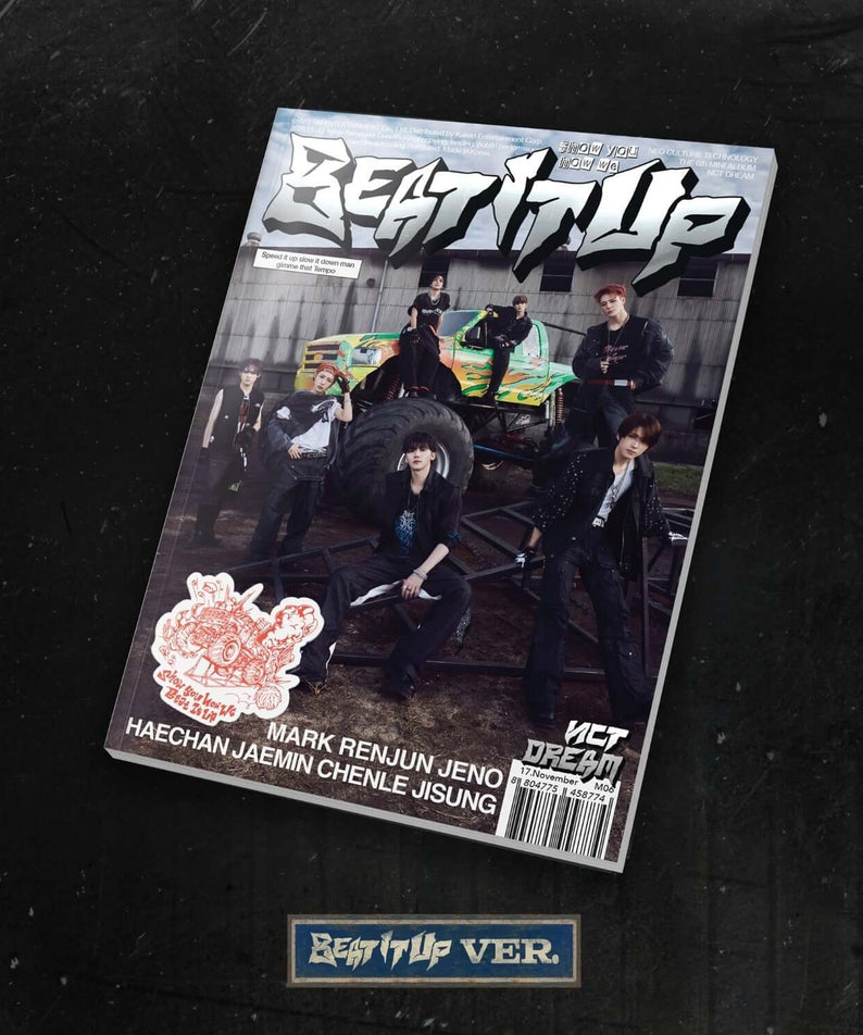 NCT DREAM - [Beat It Up] (Beat It Up Ver.) - Album Kpop : cover en photo du groupe, fond sombre, dédicacé BeatItUp Ver.