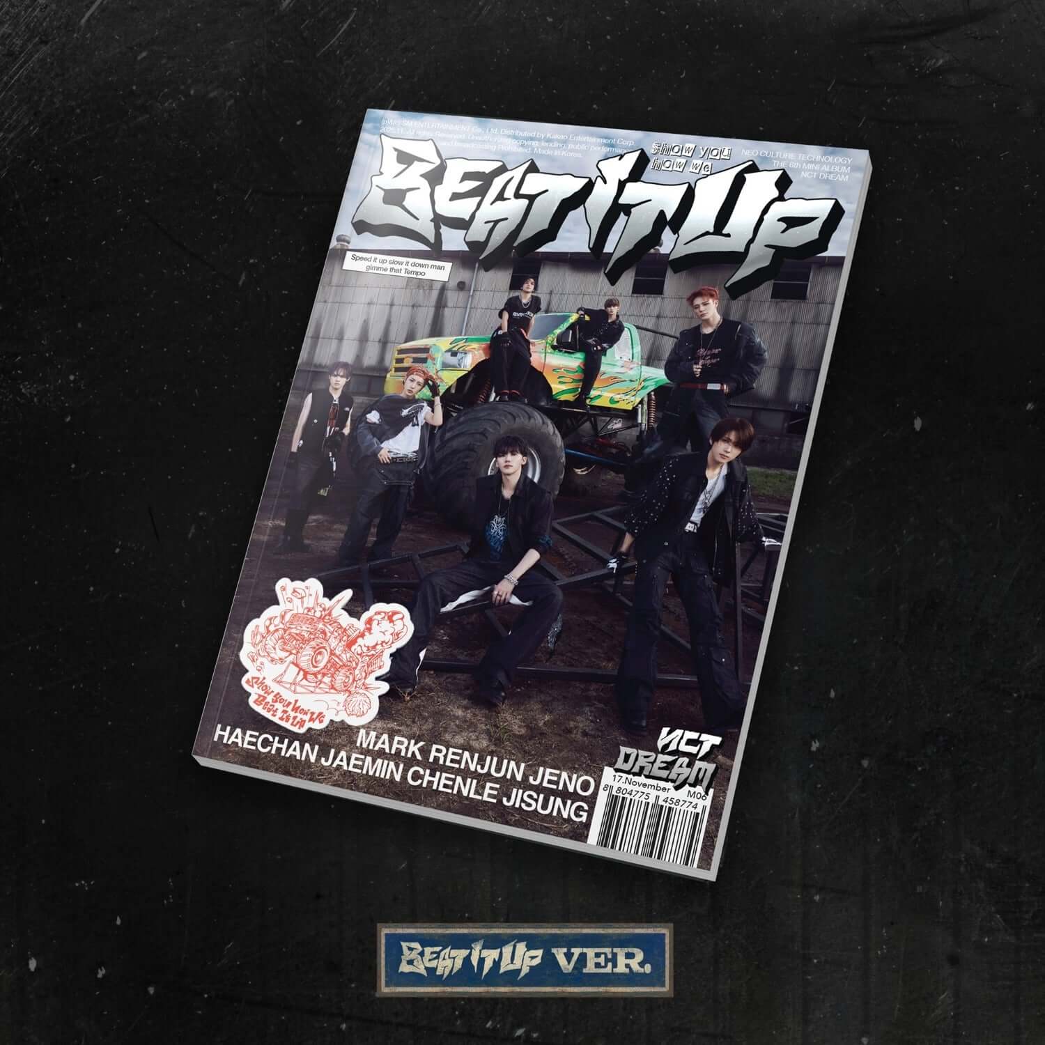 NCT DREAM - [Beat It Up] (Beat It Up Ver.) - Album Kpop : cover en photo du groupe, fond sombre, dédicacé BeatItUp Ver.