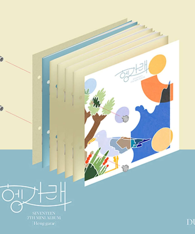 SEVENTEEN - [Heng:garae] ( VER.) - Album Kpop, couverture illustrée sur fond bleu crème, style album photo marque SEVENTEEN