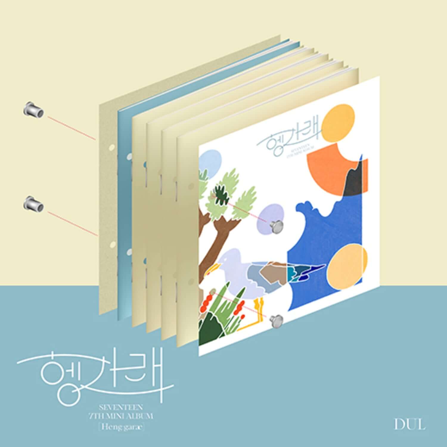 SEVENTEEN - [Heng:garae] ( VER.) - Album Kpop, couverture illustrée sur fond bleu crème, style album photo marque SEVENTEEN