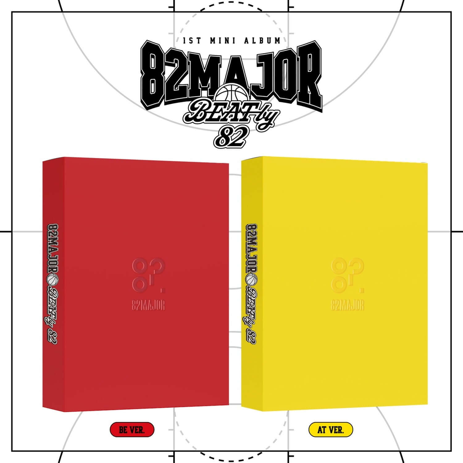 82MAJOR - [BEAT by 82] (BE ver. / AT ver.) (Random) - Album Kpop : coffrets rouge et jaune sur fond blanc
