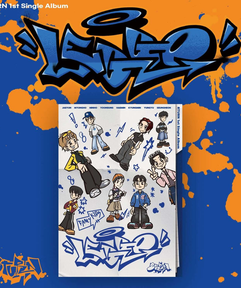 8TURN - [LEGGO] - Album Kpop de 8TURN, couverture graffiti orange/bleu avec illustrations du groupe