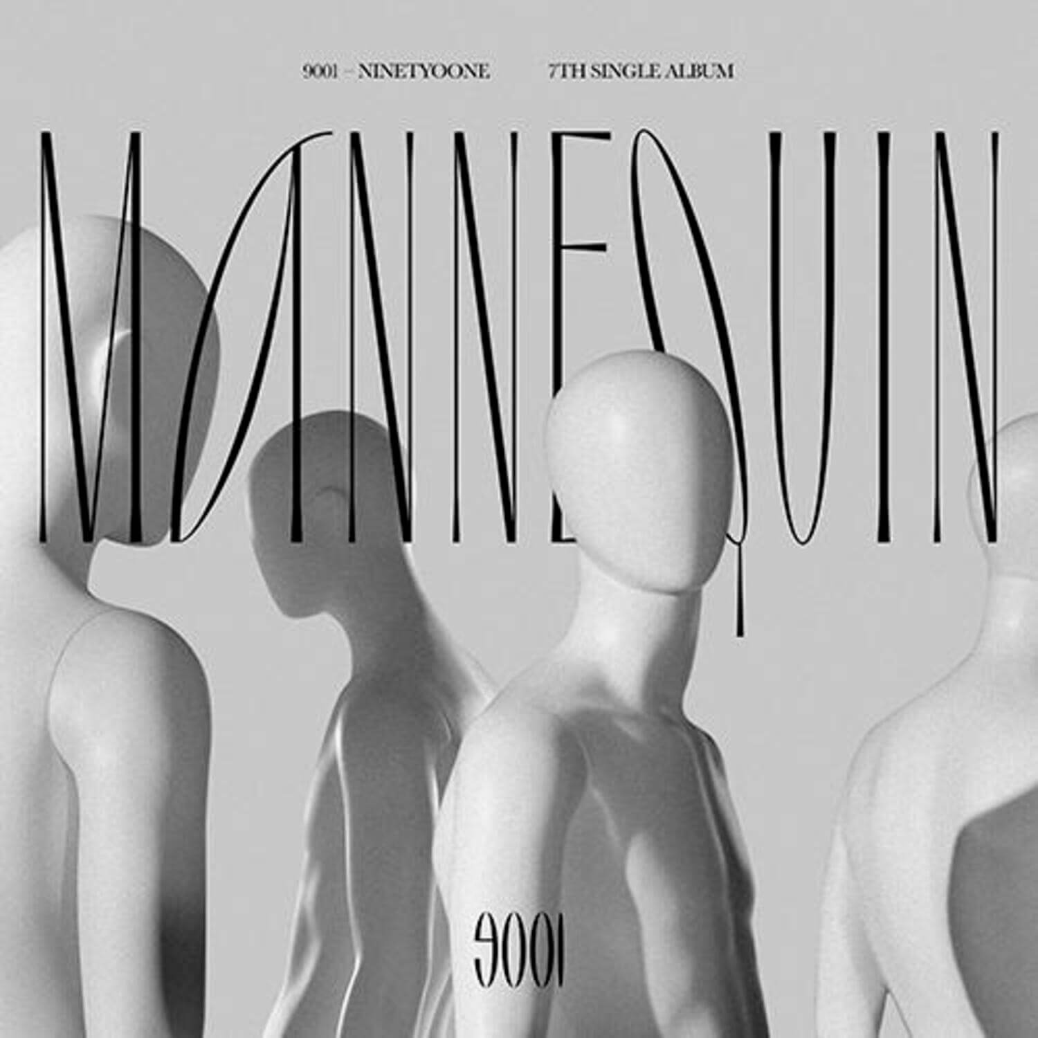 9001 (NINETY O ONE) - 7TH [Mannequin] - Album Kpop, visuel à mannequin blanc stylisé en studio, typographie noire.