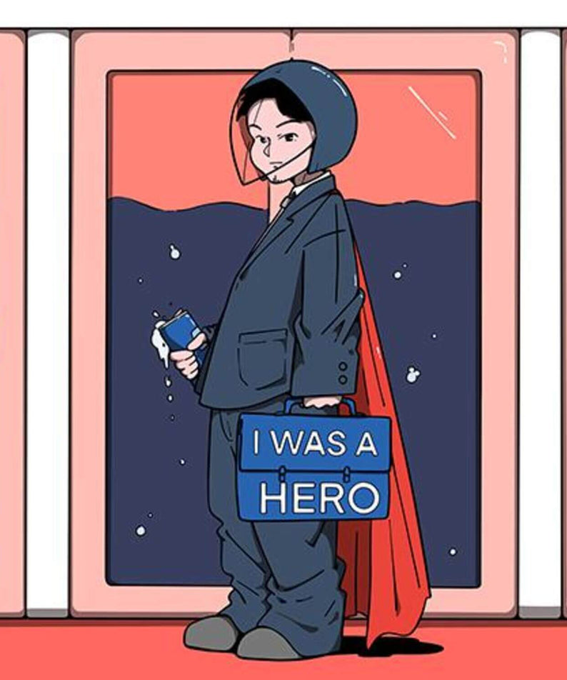 9001 (NINETY O ONE) - [I was a Hero] (6TH ) - Album Kpop : visuel Kpop dans un décor rouge, personnage en veste et guitare