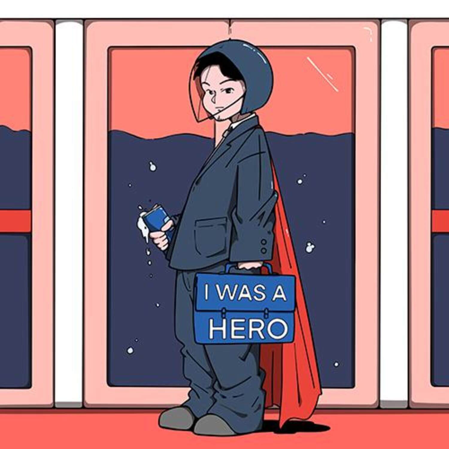 9001 (NINETY O ONE) - [I was a Hero] (6TH ) - Album Kpop : visuel Kpop dans un décor rouge, personnage en veste et guitare