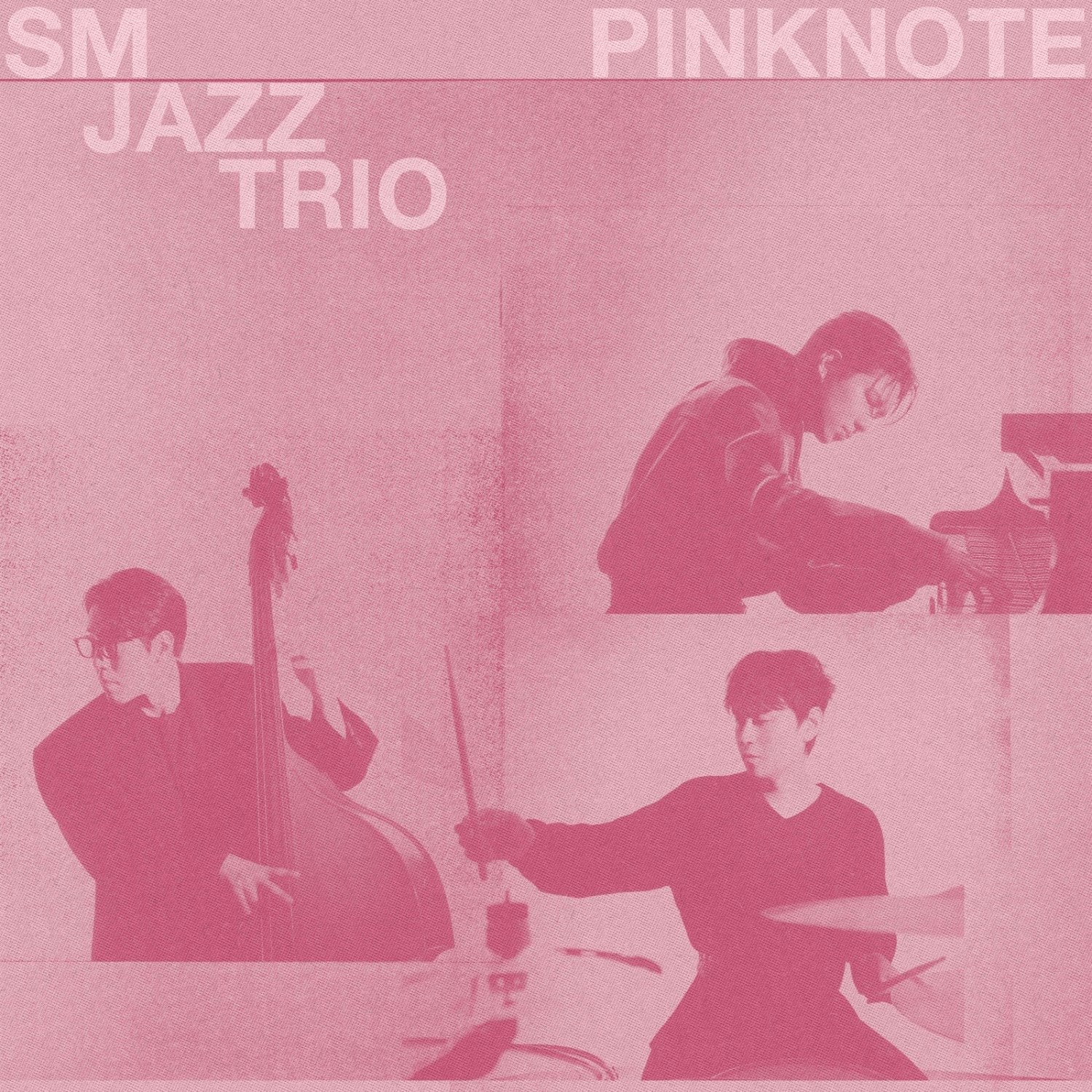 SM JAZZ TRIO - [PINK NOTE] - Album Kpop, pochette rose avec musiciens, design SM JAZZ TRIO.