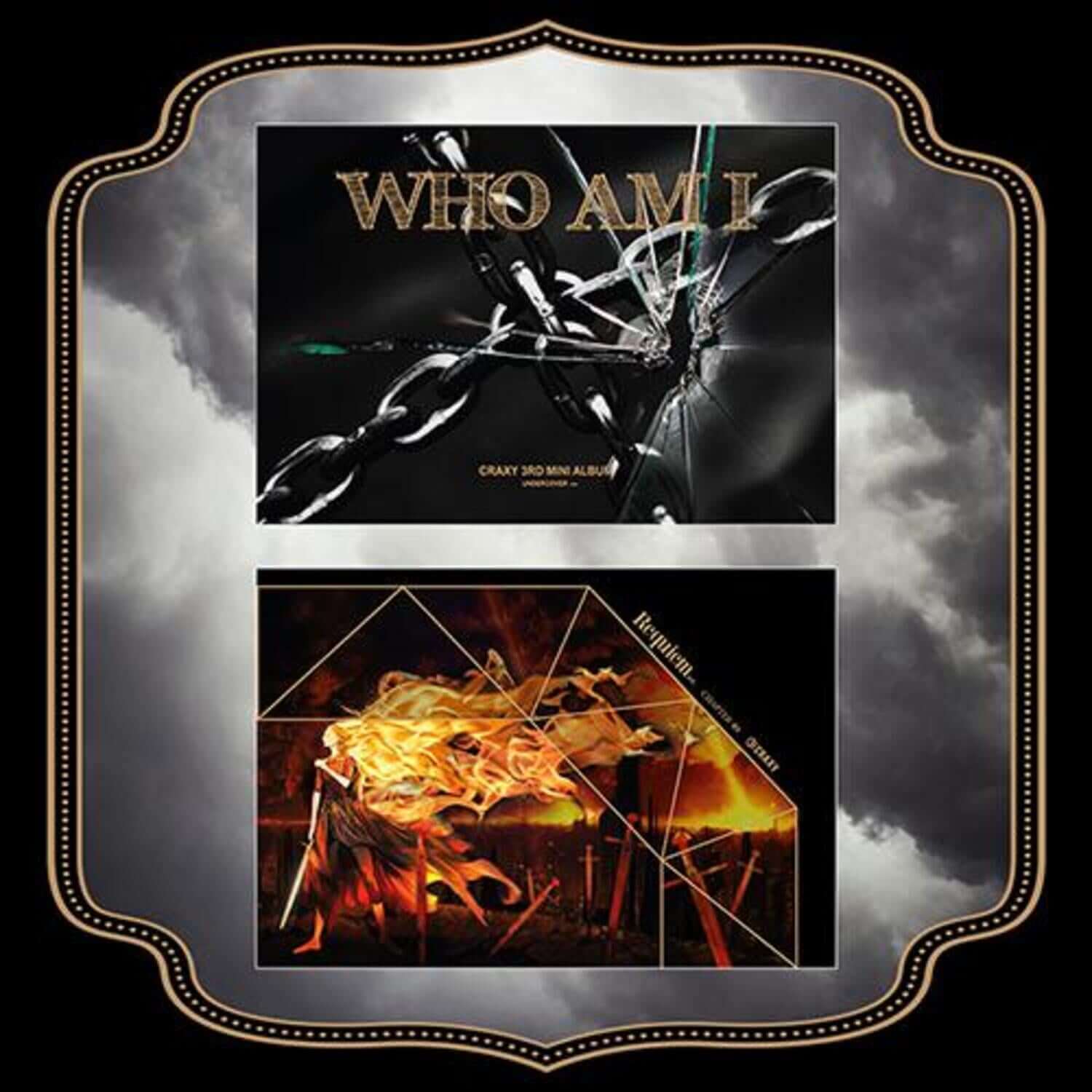 CRAXY - WHO AM I (Random 1 of 2) - Album Kpop : visuel cover noir et feu, jaquette CD, style Kpop, marque CRAXY.
