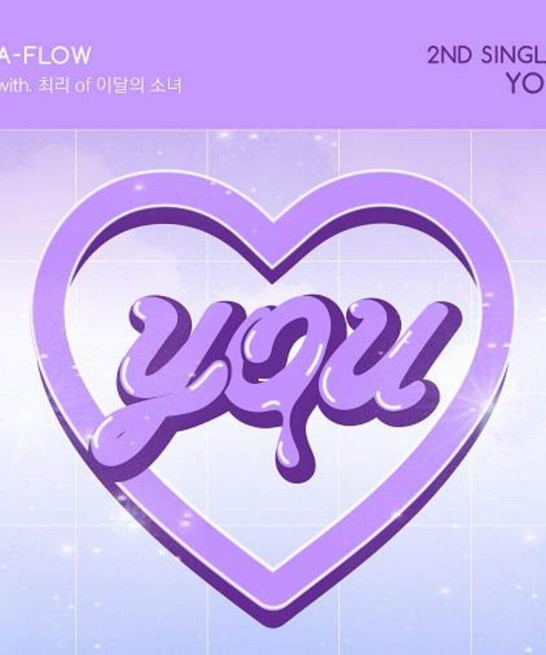 A-FLOW - 2nd Single [YOU] - Album Kpop, visuel cœur violet et typographie “YOU”, style néon sur fond violet