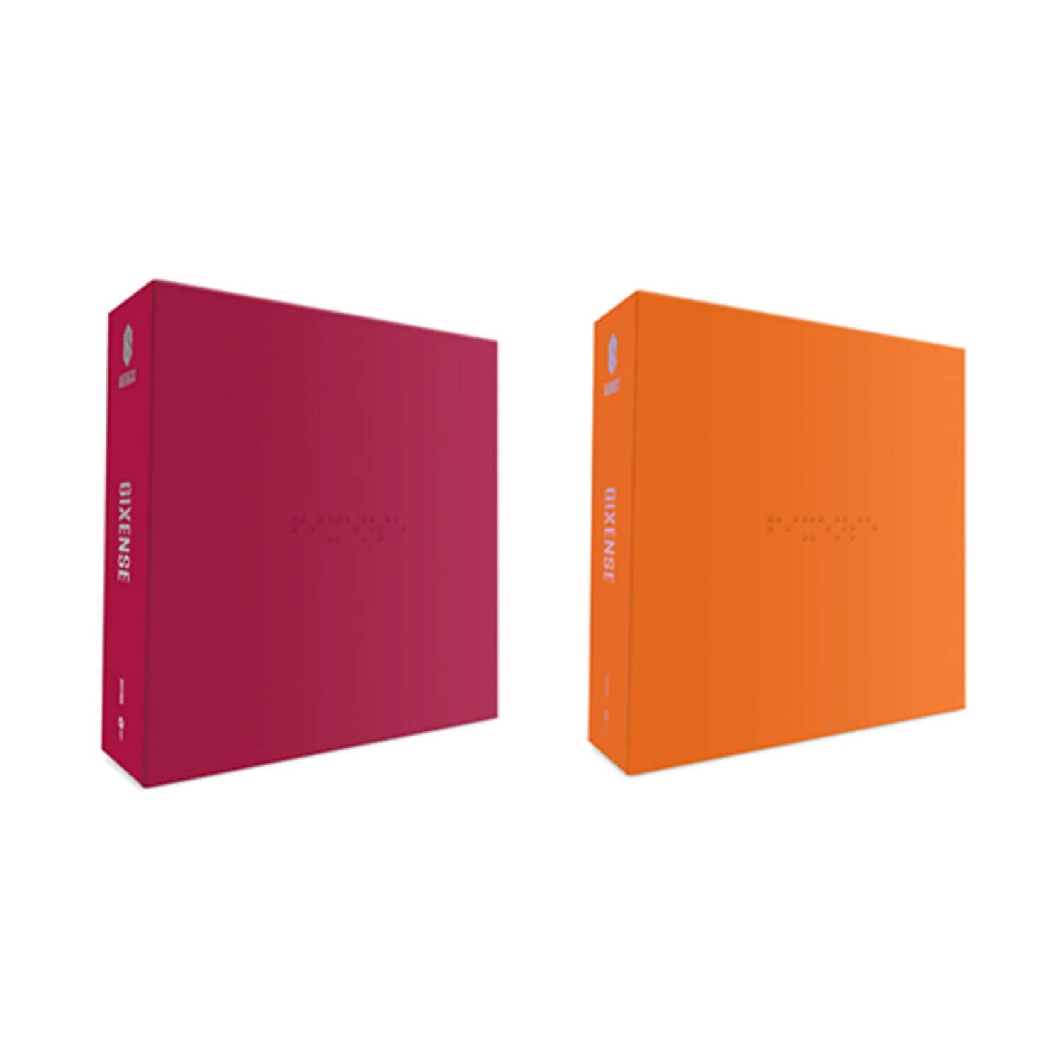AB6IX - 1st Album [6IXENSE - 6IX VER. + SENSE VER.] - Album Kpop : boîtiers rouges et oranges sur fond blanc.