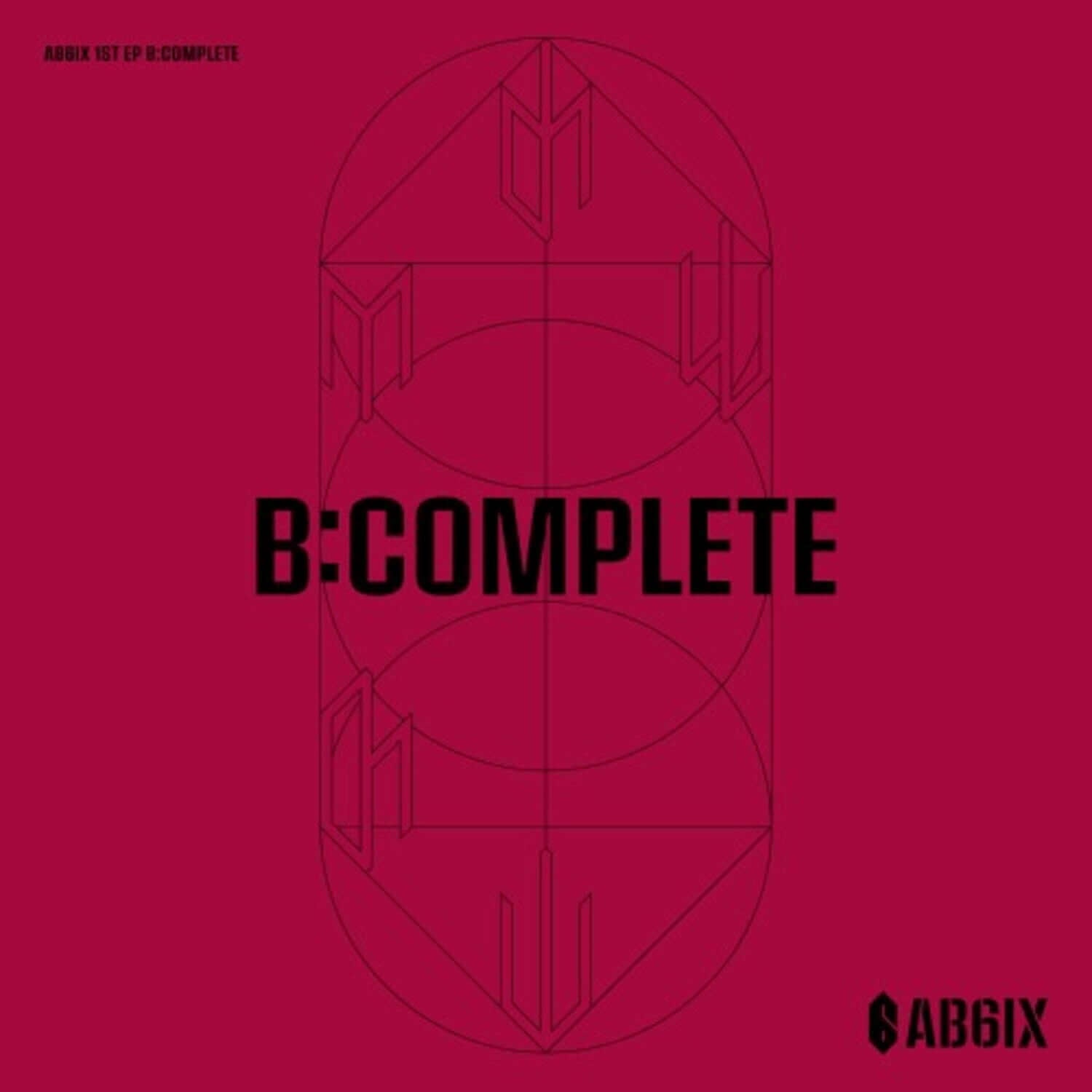 AB6IX - 1st Album [B:COMPLETE] S VER. - Album Kpop : cover rouge B:COMPLETE, visuel art géométrique.