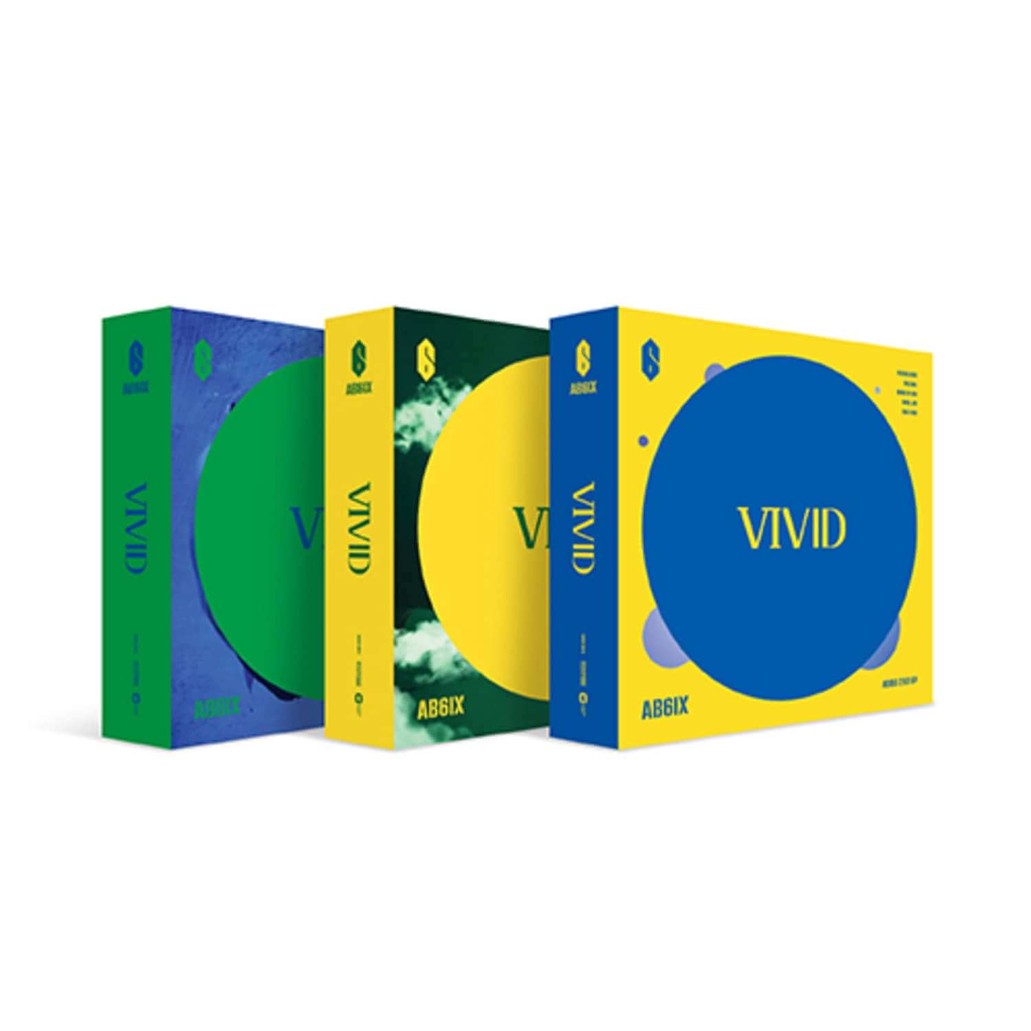 AB6IX - 2ND EP [VIVID] (Ver. 3 Random) - Album Kpop : coffrets VIVID colorés, boîtes de marque AB6IX sur fond blanc
