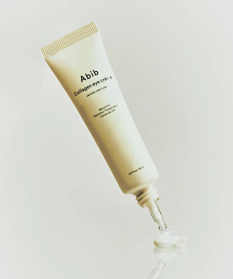 ABIB Collagen Eye Cream Jericho Rose Tube 30ml de Abib, tube crème pour les yeux sur fond clair, visuel produit