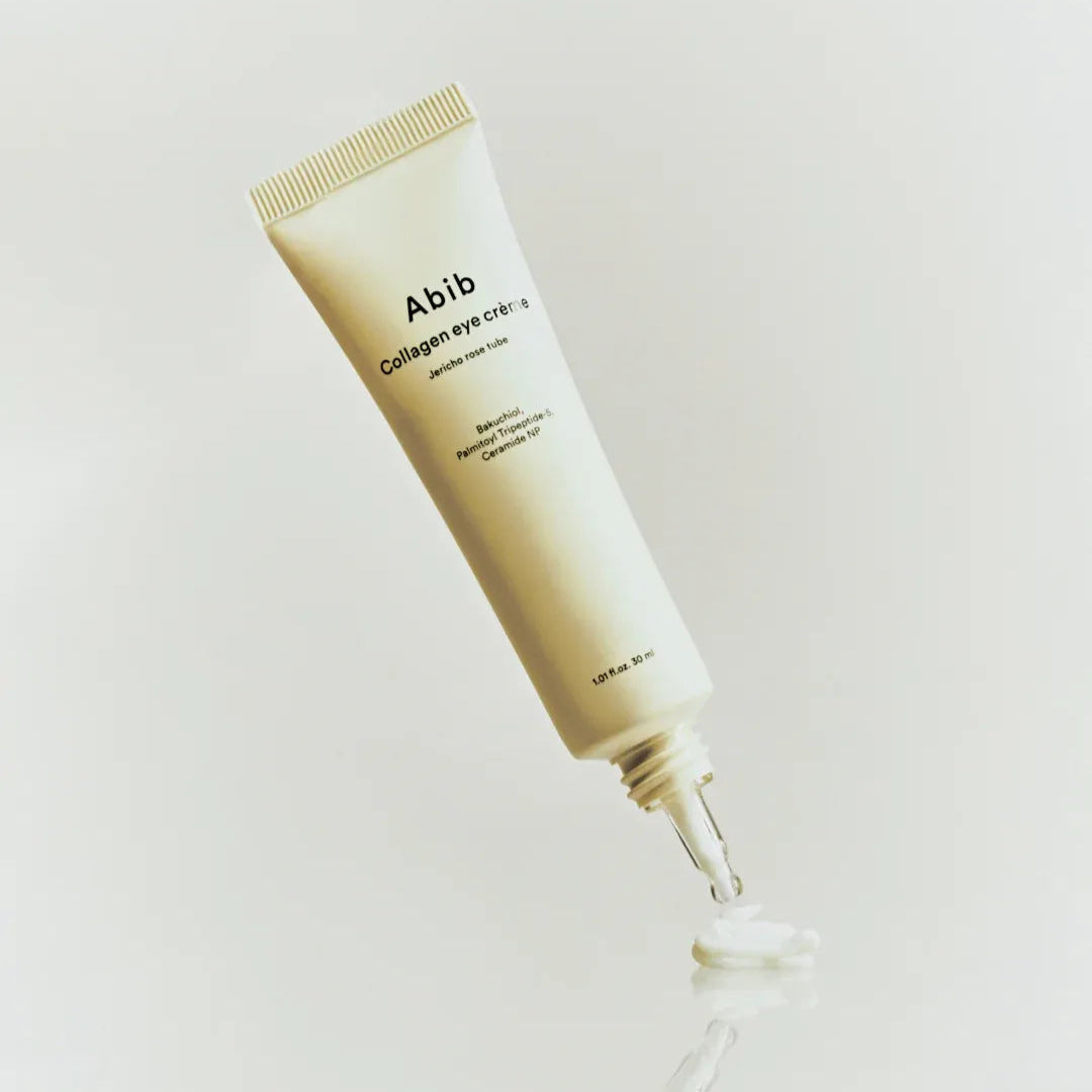 ABIB Collagen Eye Cream Jericho Rose Tube 30ml de Abib, tube crème pour les yeux sur fond clair, visuel produit
