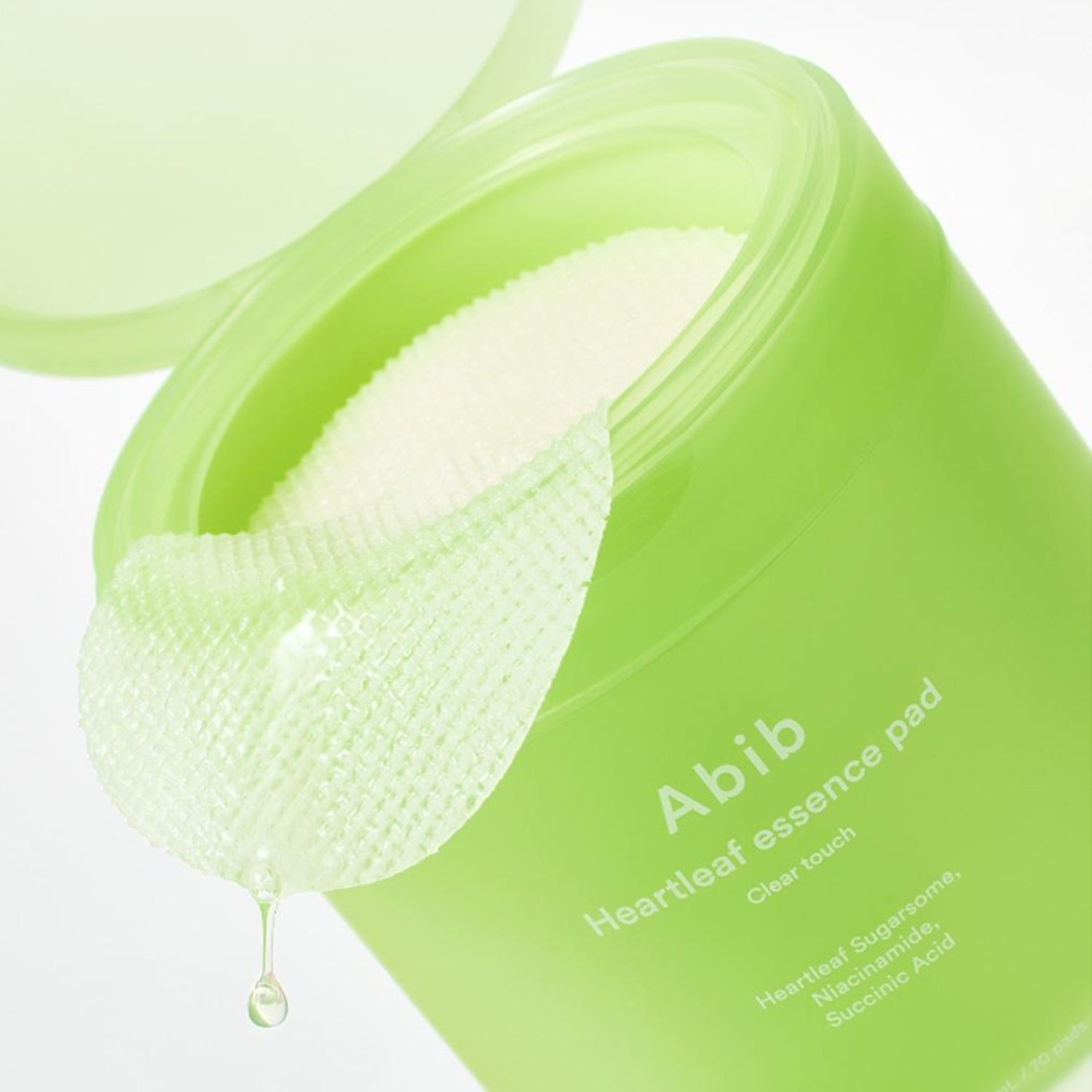 ABIB  Eoseongcho Trace Essence Pad Clear Touch 70 Sheets (+70 Sheets Refill + Buckle Pouch), coussin vert, texture biologi.