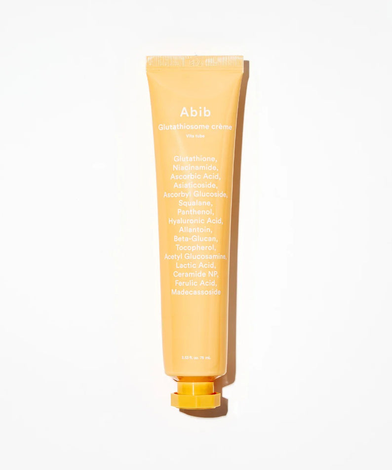 ABIB Glotathiosome Dark Spot Cream Vita Tube 75ml Abib, sur fond blanc : tube crème pour taches brunes.