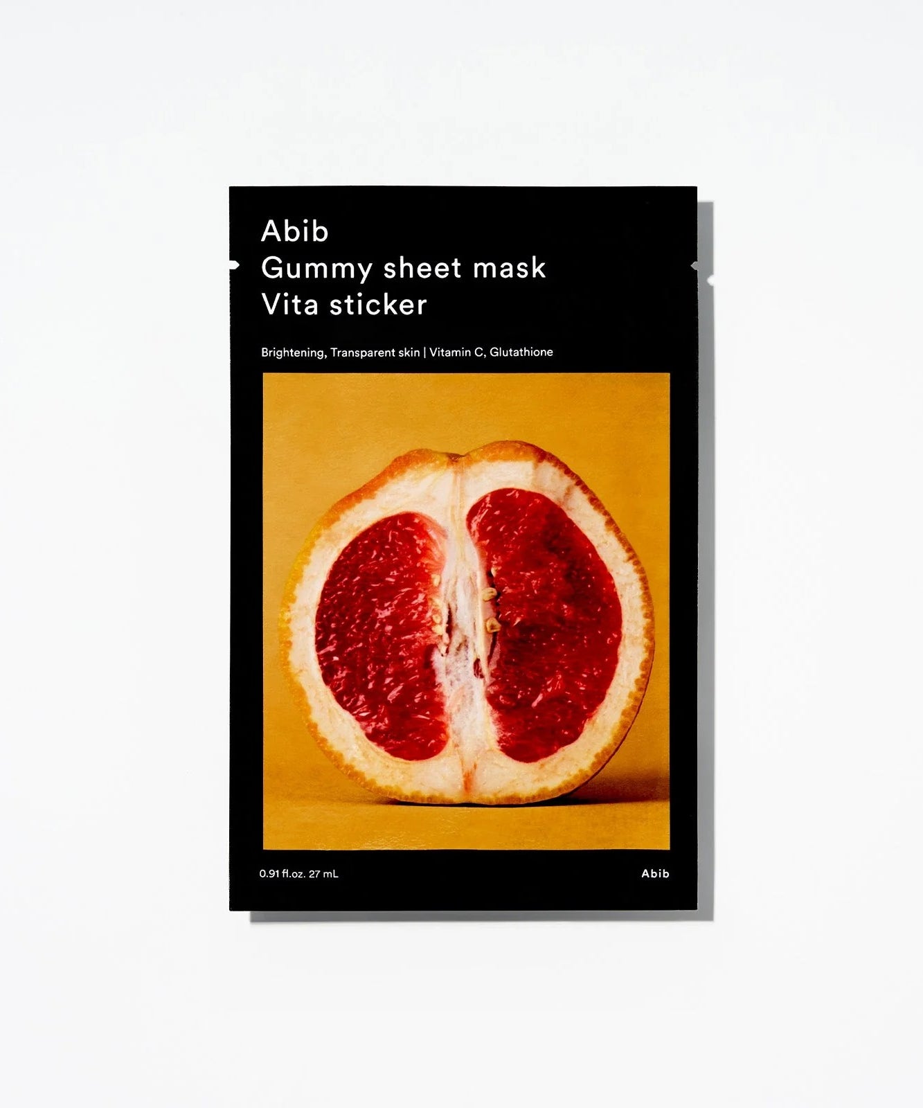ABIB Gumy Sheet Mask Vita Sticker 10 sheets : masque en feuille, marque ABIB, packaging noir sur fond clair.