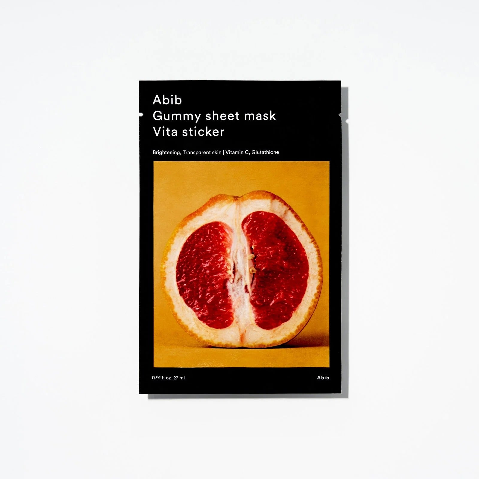 ABIB Gumy Sheet Mask Vita Sticker 10 sheets : masque en feuille, marque ABIB, packaging noir sur fond clair.