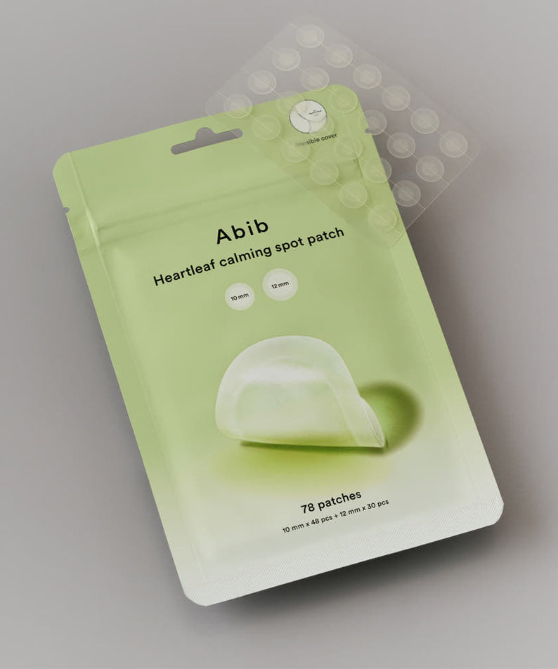ABIB  Heartleaf Calming Spot Patch 78 Patches, patchs anti-imperfections sur emballage vert, produit Abib