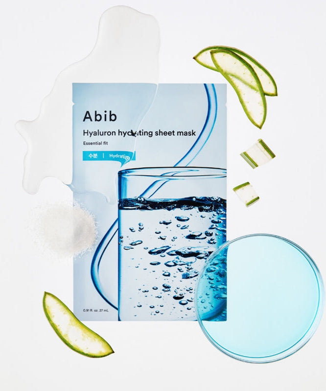 ABIB  Hyaluronic Acid Moisture Sheet Mask Essential Fit, masque visage en tissu hydratant avec gouttes d'eau et tranches de citron